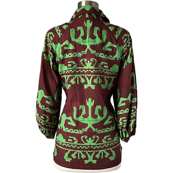 Alexis Bahia Green Brown Belted Linen Cotton Blouse Top S - Picture 6 of 9